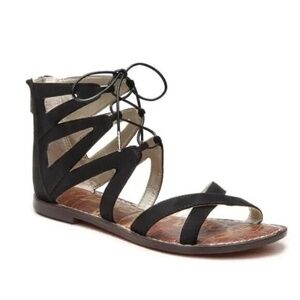Sam Edelman Katya Sandal Caged Black Suede Gladiator Flat Open Toe Size 9